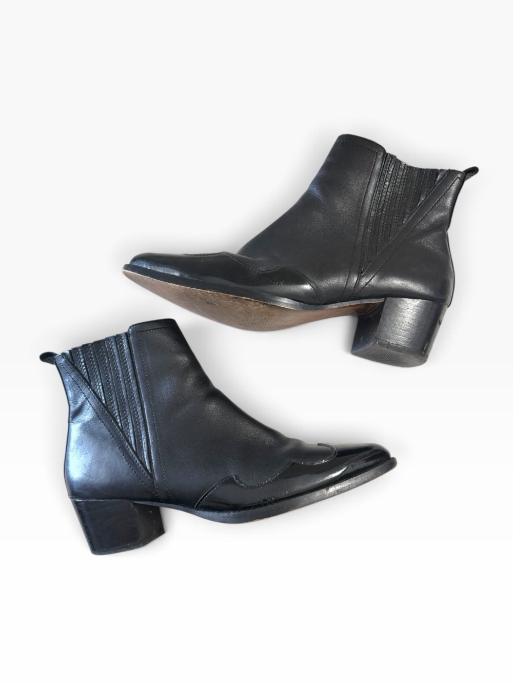 Janak Black Leather Western Ankle Boots